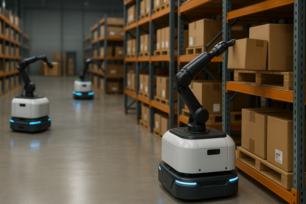 Autonomous robots picking products in a warehouse